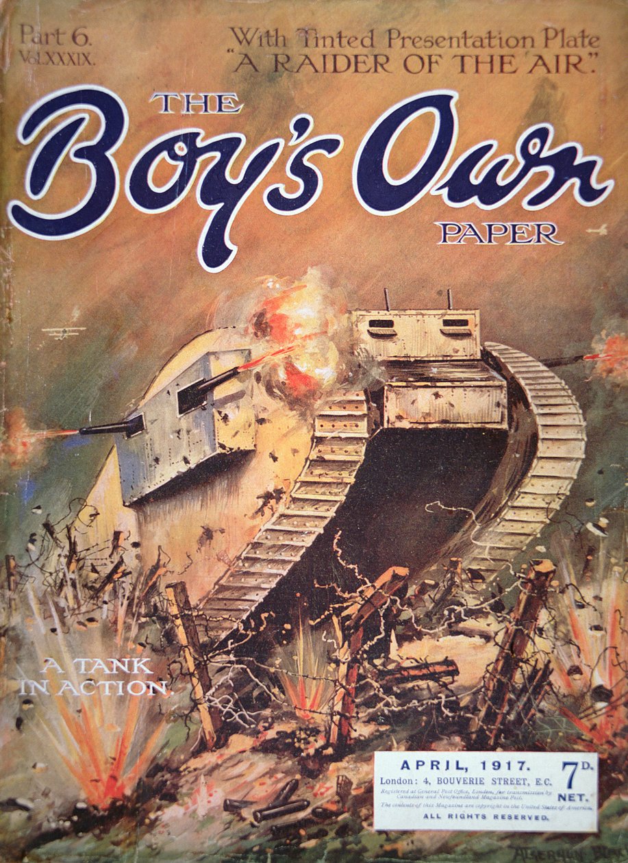 戦車の活躍」『ボーイズ・オウン・ペーパー』1917年4月号より（カラーリトグラフ 作： 英語学校