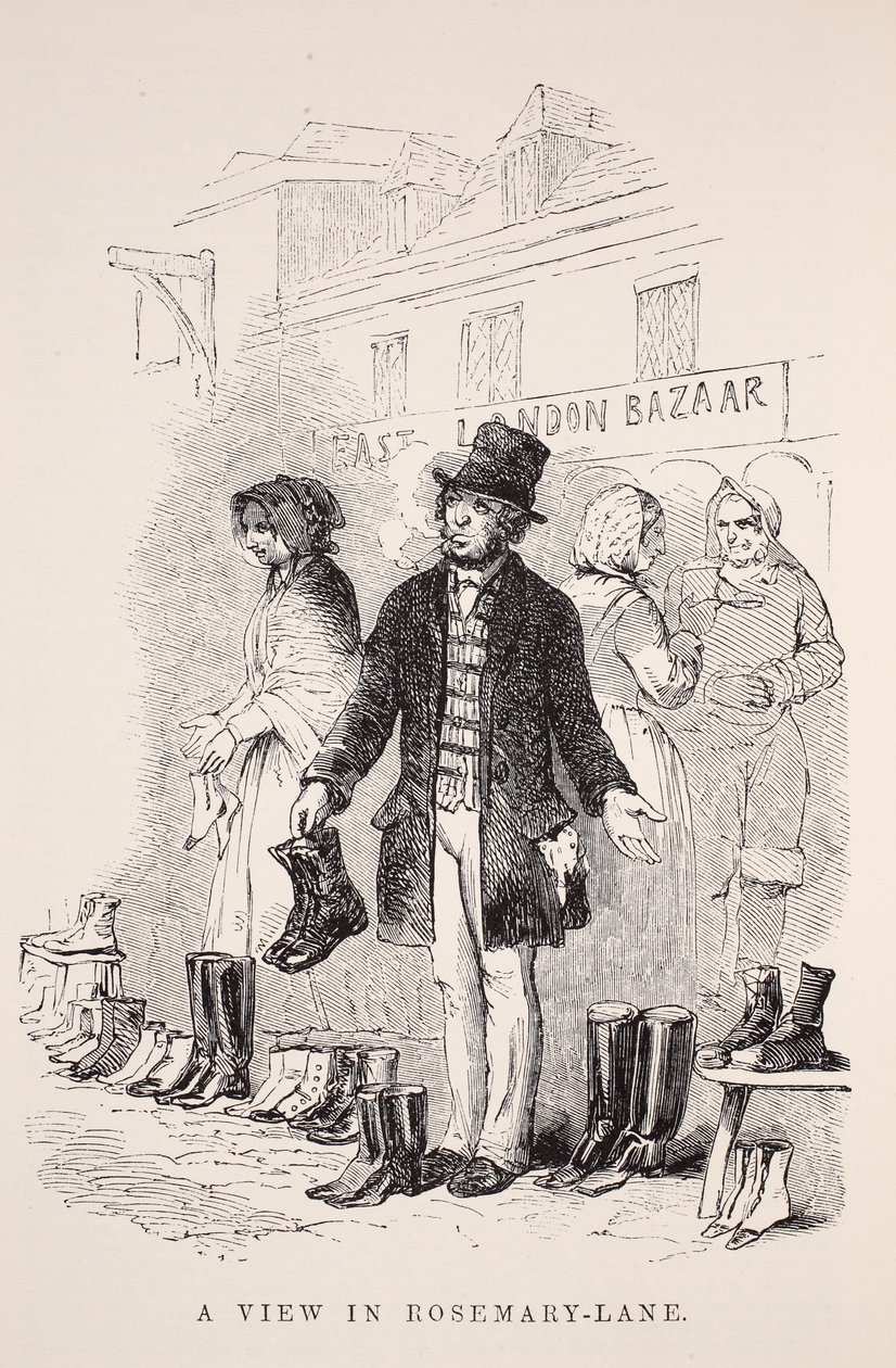 パブ、ヘンリーメイヒューによるロンドンレイバーとロンドンプアーのイラスト、ローズマリーレーンの眺め。 1862 作： 英語学校