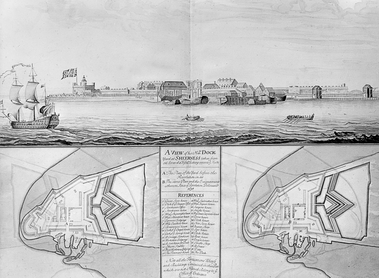 シアネスでの陛下の造船所の眺め、1698 作： 英語学校