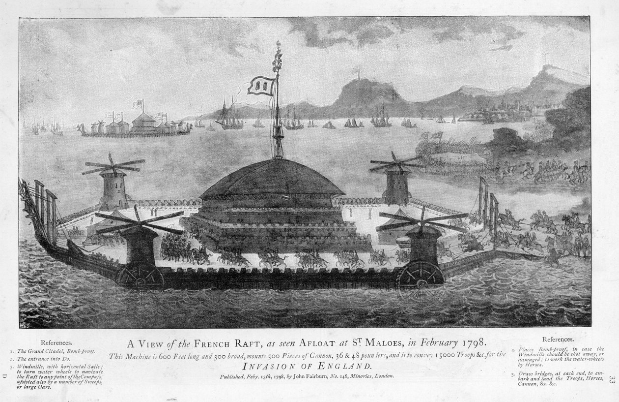 1798年2月、サンマロでのフランスいかだの眺め（アクアチント） 作： 英語学校