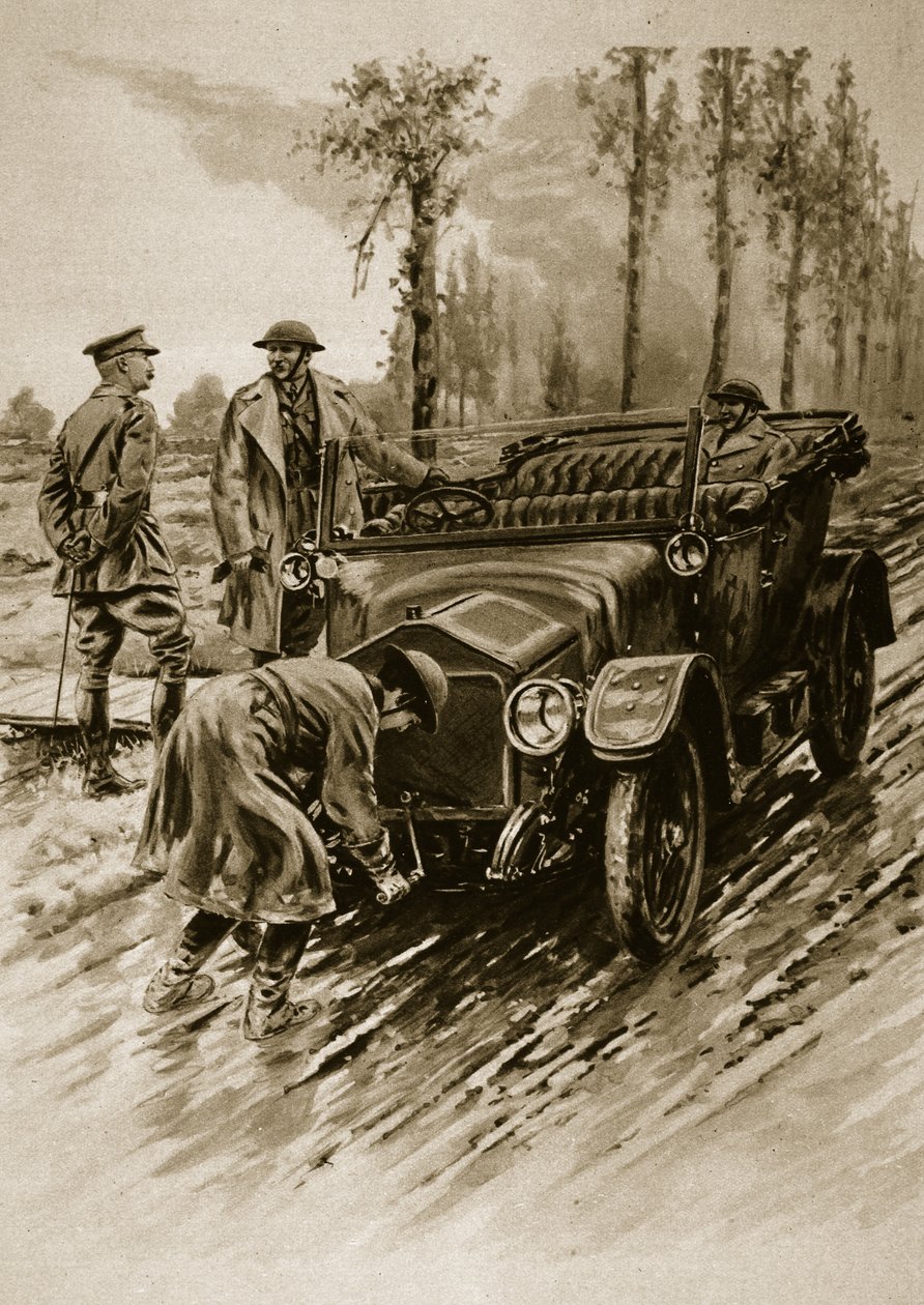 将校車のエンジンを始動させた女性陸軍補助隊の運転手、1914〜19年 作： 英語学校