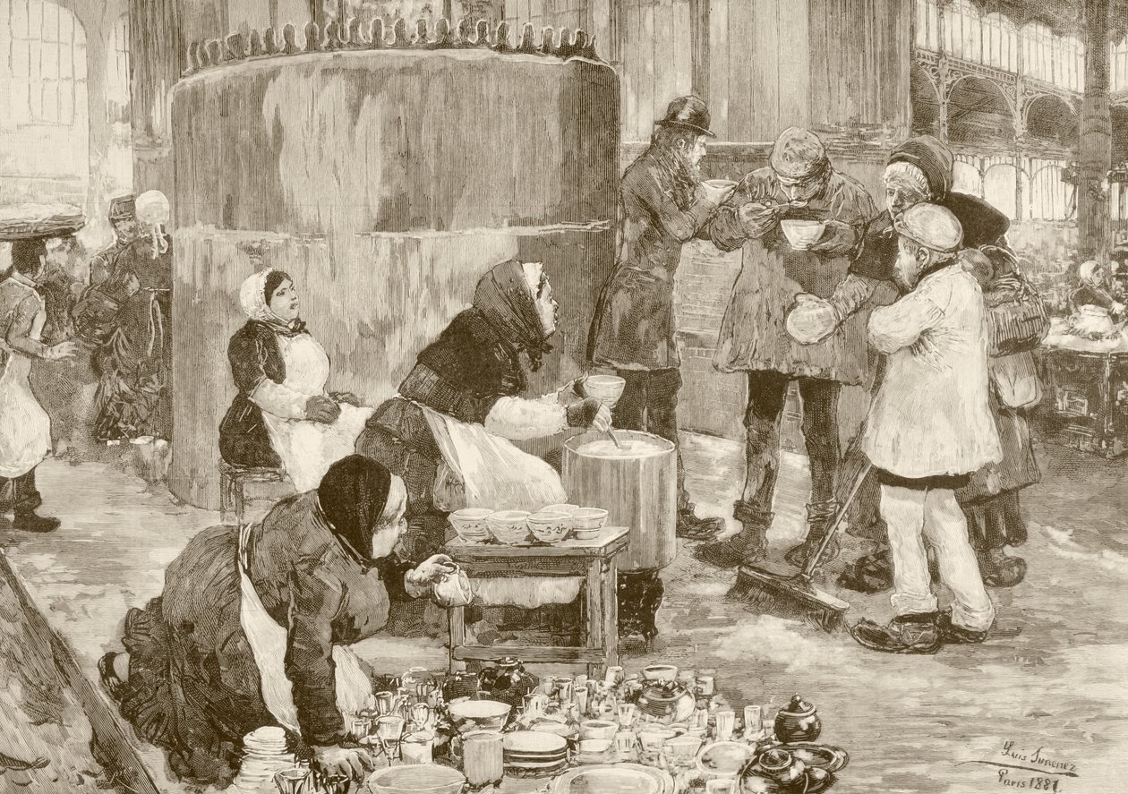 1800年代のパリの炊き出し（リトグラフ） 作： 英語学校