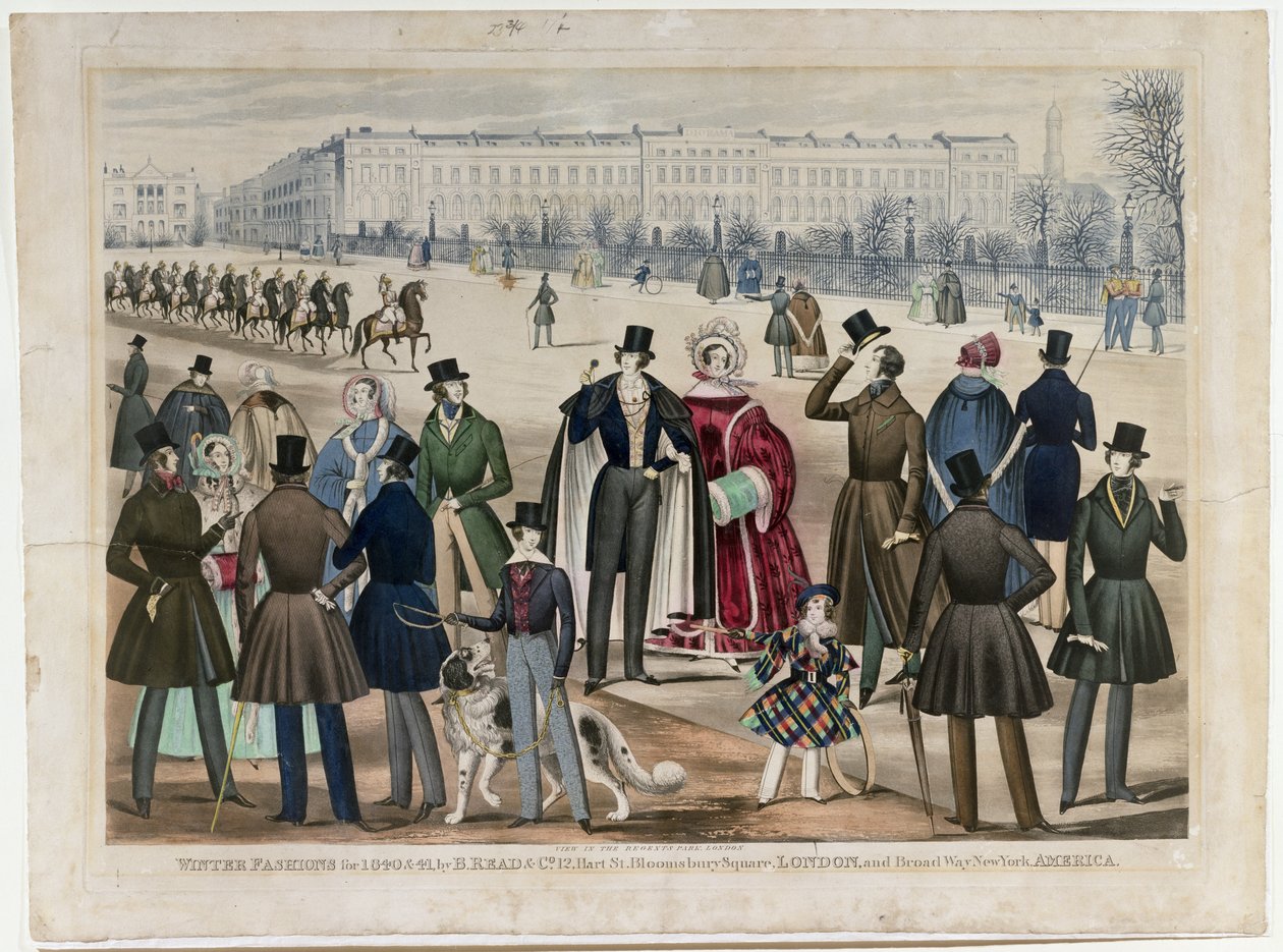 ロンドンのリージェンツパークでのビュー。1840年と1841年のウィンターファッションを示しています。 作： 英語学校