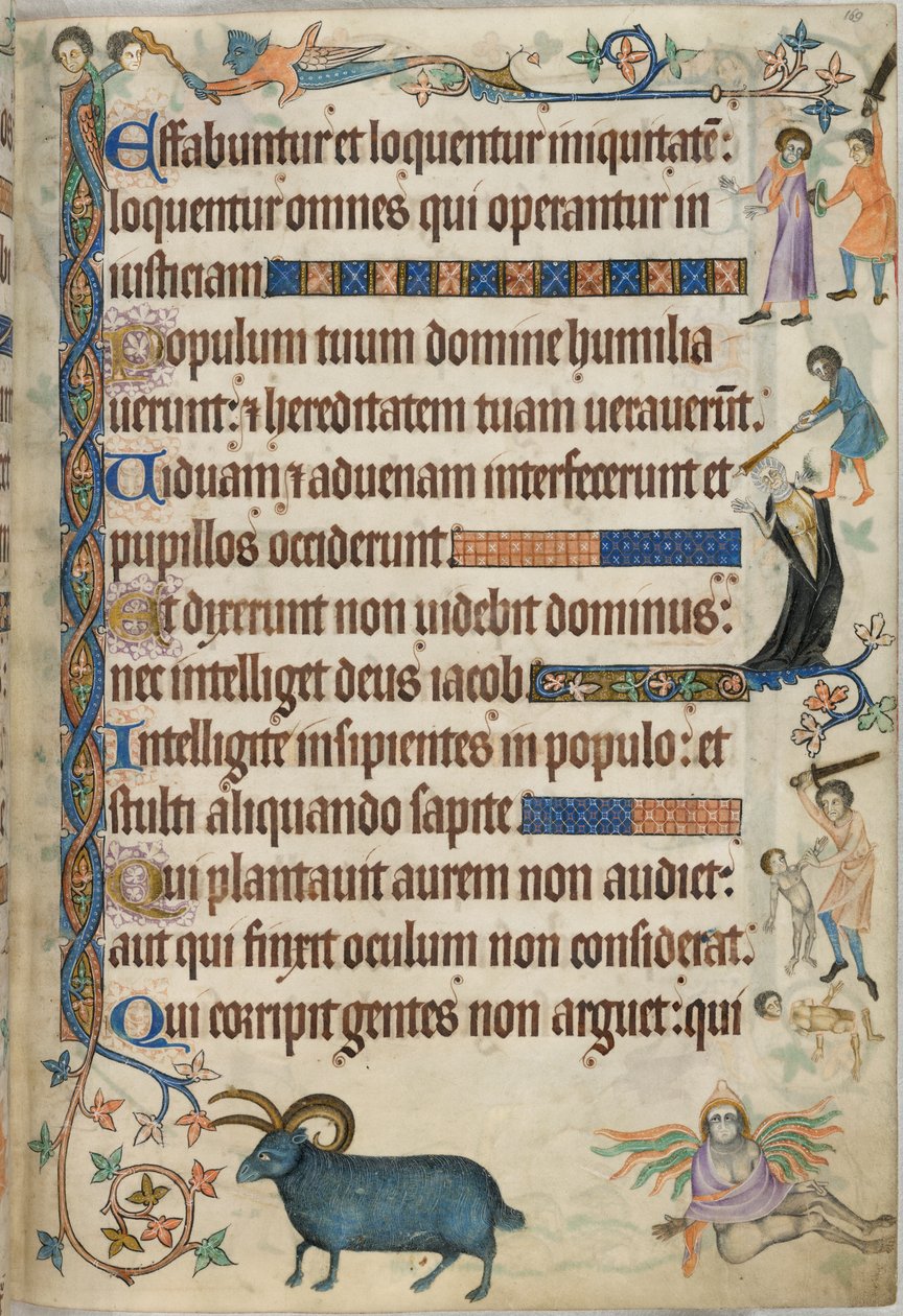 追加。 42130 、f.169、詩篇 93、殺人シーン、「Luttrell Psalter」から、c.1325-35 (ベラム) 作： 英語学校