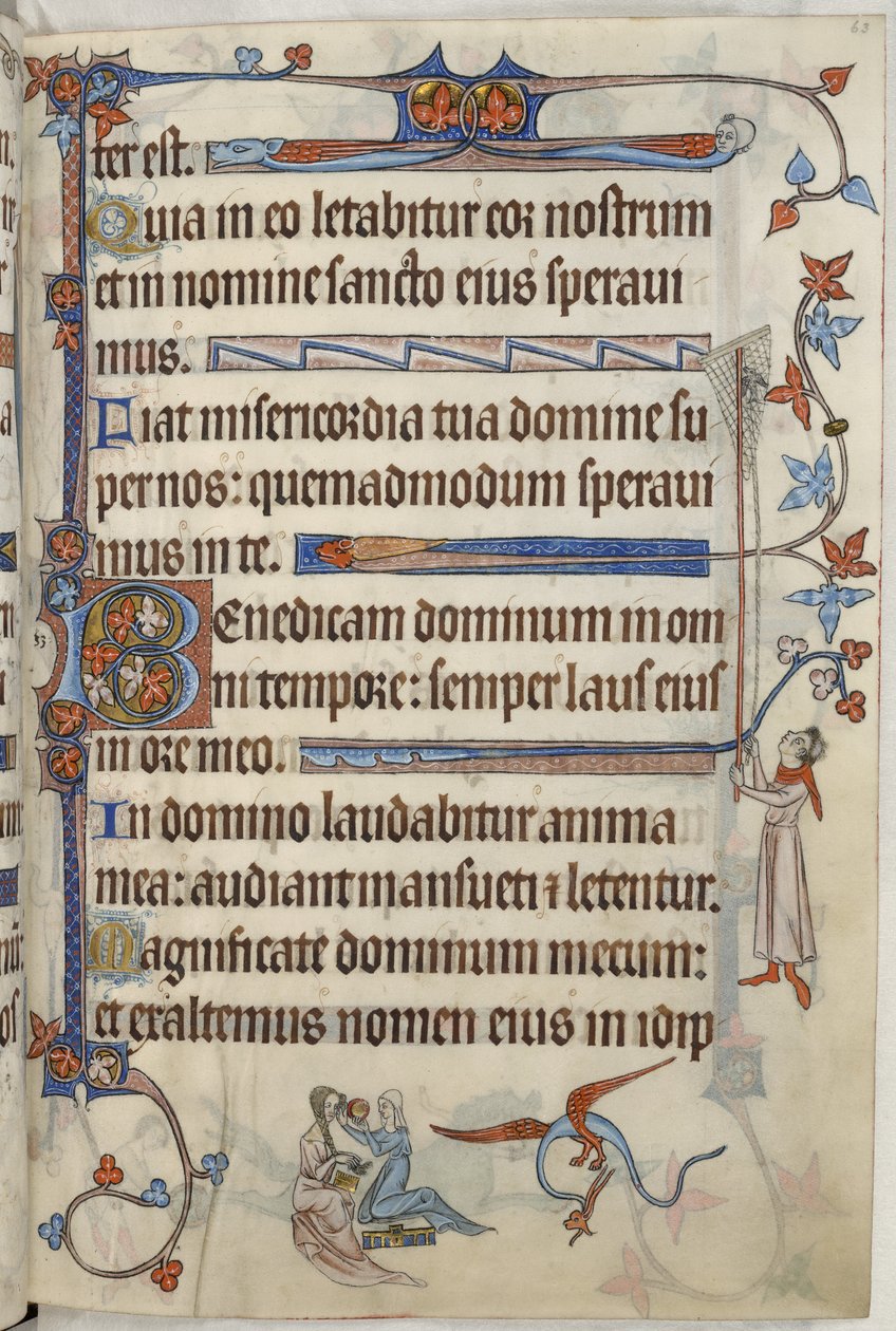 追加。 42130、f.63トイレの女性、「The Luttrell Psalter」のイラスト、c.1321-35（ベラム） 作： 英語学校