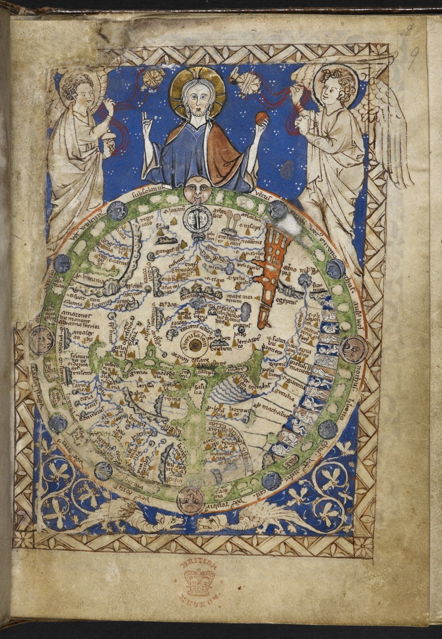 MS 28681 f.9 Psalter を追加、追加の賛美歌と祈り、中世の世界地図 (