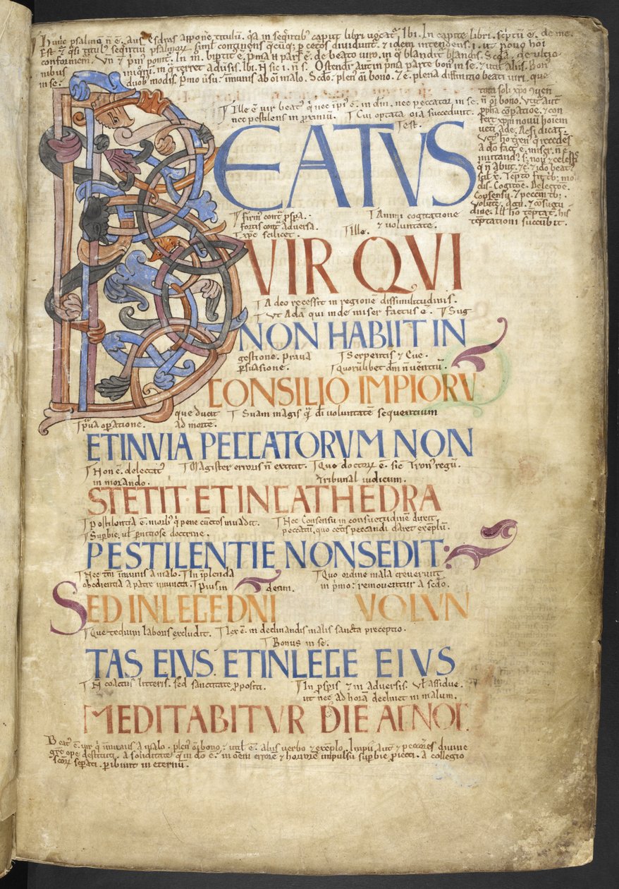 MS 37517 を追加、f. 4r、Beatus-initial (Beatus vir)、