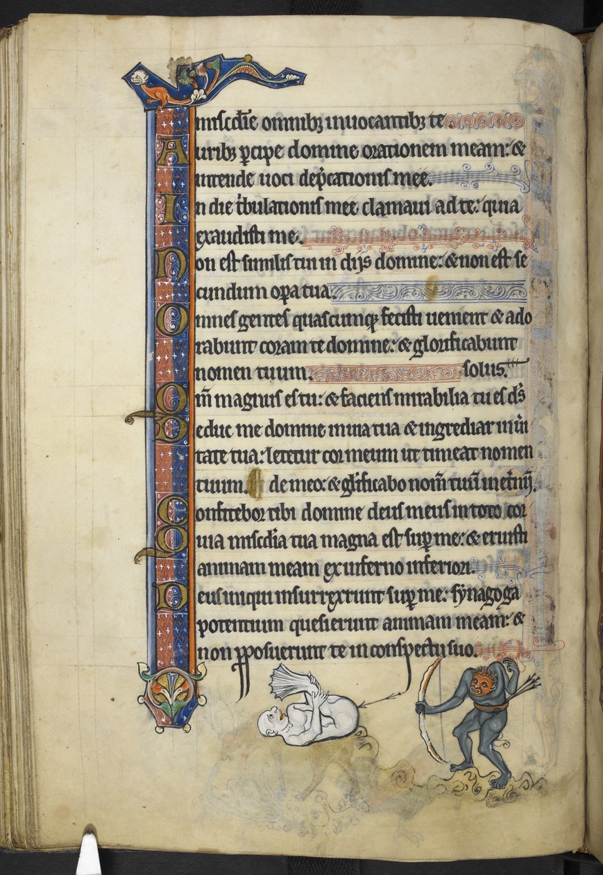 「Rutland Psalter」から MS 62925 f.87v を追加、1260 年頃 (ベラム紙にインク、色、金) 作： 英語学校