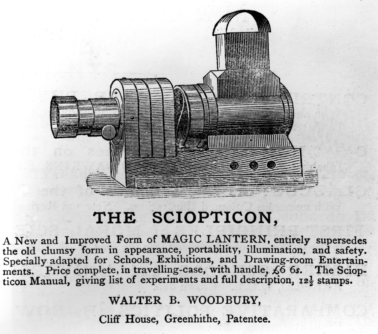 The Sciopticon、1860年代の広告（印刷された紙） 作： 英語学校