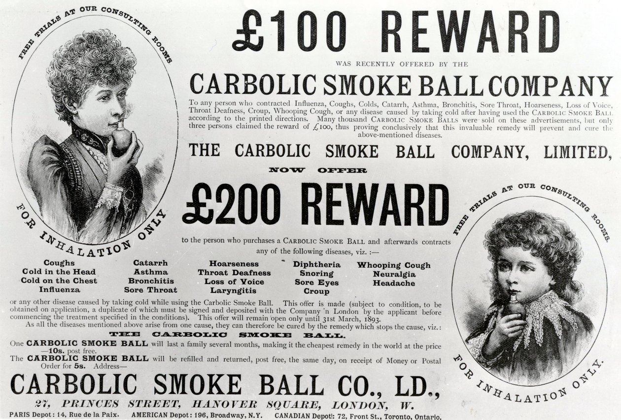 カーボリックスモークボールカンパニーの広告、1893 作： 英語学校