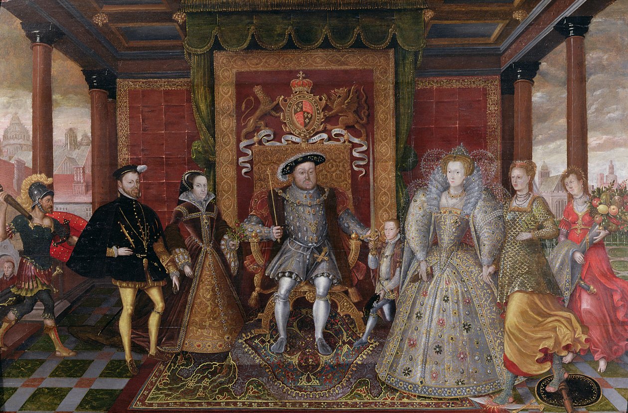 チューダー継承の寓話：ヘンリー8世の家族、c.1589-95 作： 英語学校