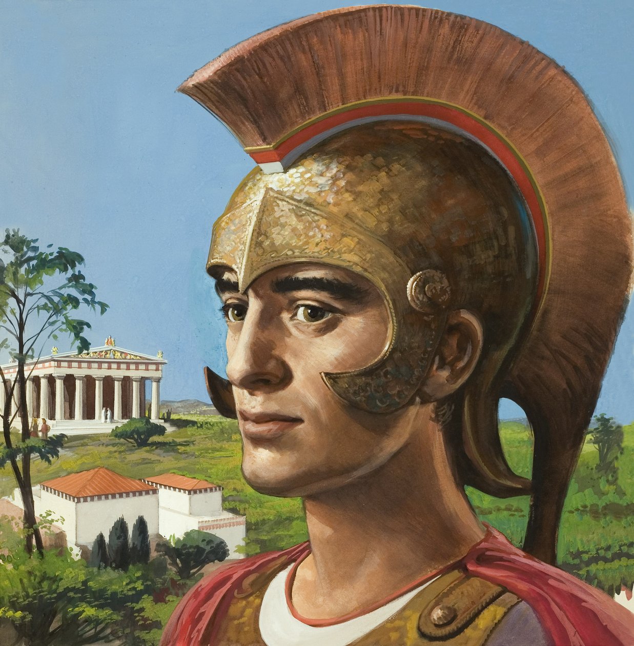 古代ギリシャの兵士（紙にグワッシュ） 作： 英語学校