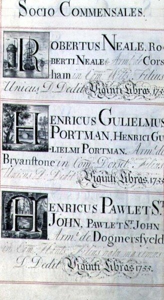Archive 3693 f.95 オックスフォードのニュー・カレッジの3人の恩人、Robertus Neale、Henricus Gulislmus Portman、Henricus Pawlet St. Johnのリストのページ。 作： 英語学校