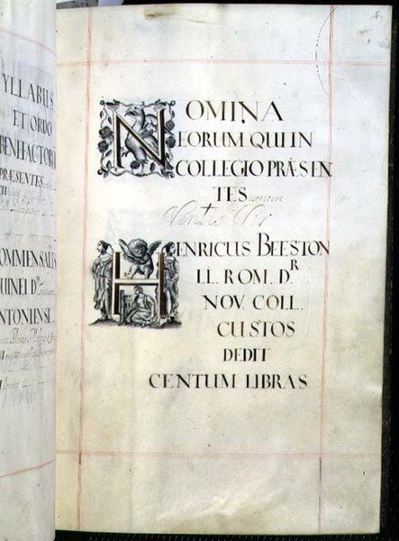 Archive 3693 fol.4 オックスフォード大学ニュー・カレッジのベネファクション・ブックのページ 作： 英語学校