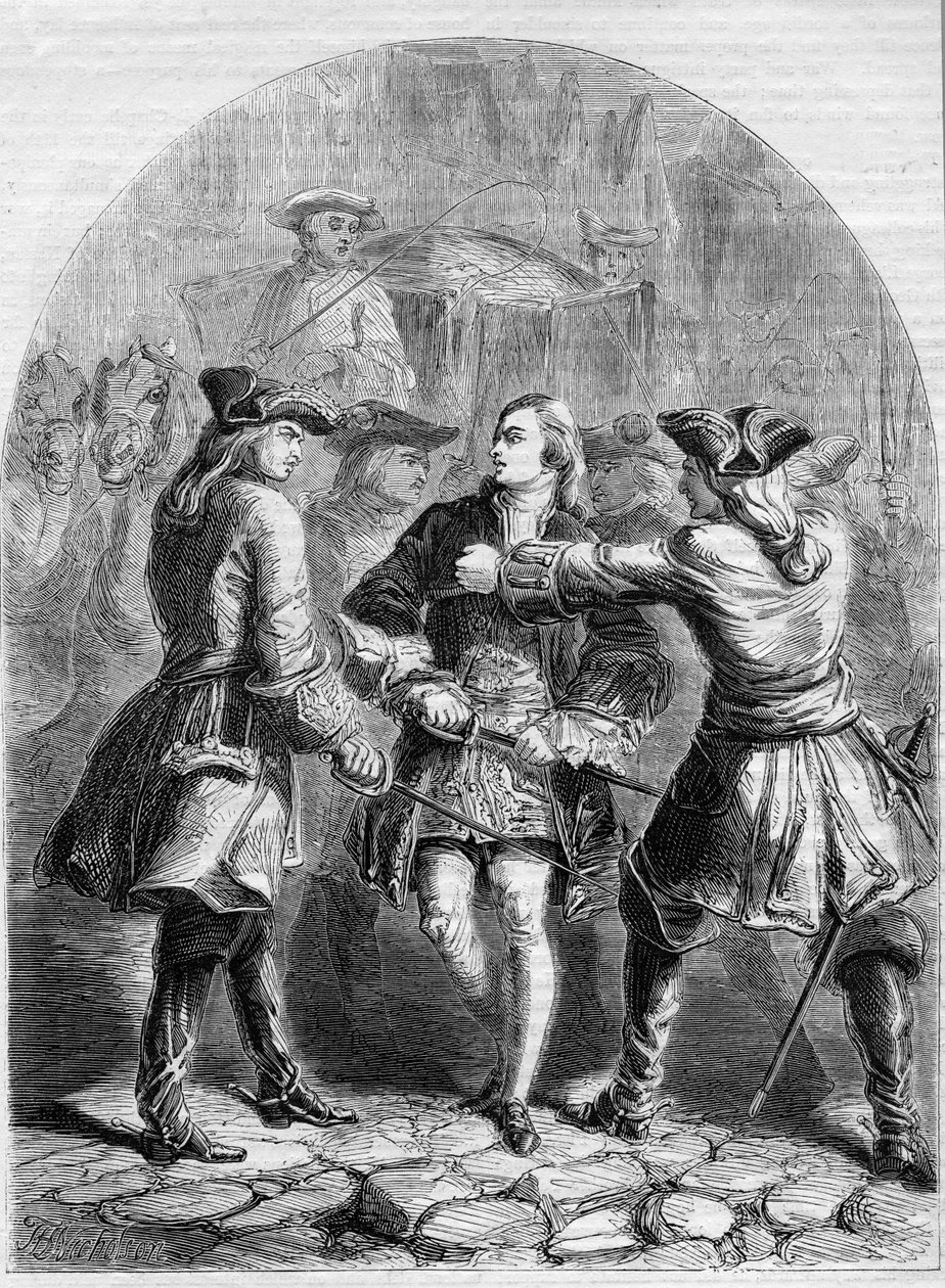 パリでの若いプリテンダーの逮捕、「ジョンカッセルの図解されたイングランドの歴史」のイラスト、1858年頃（彫刻） 作： 英語学校