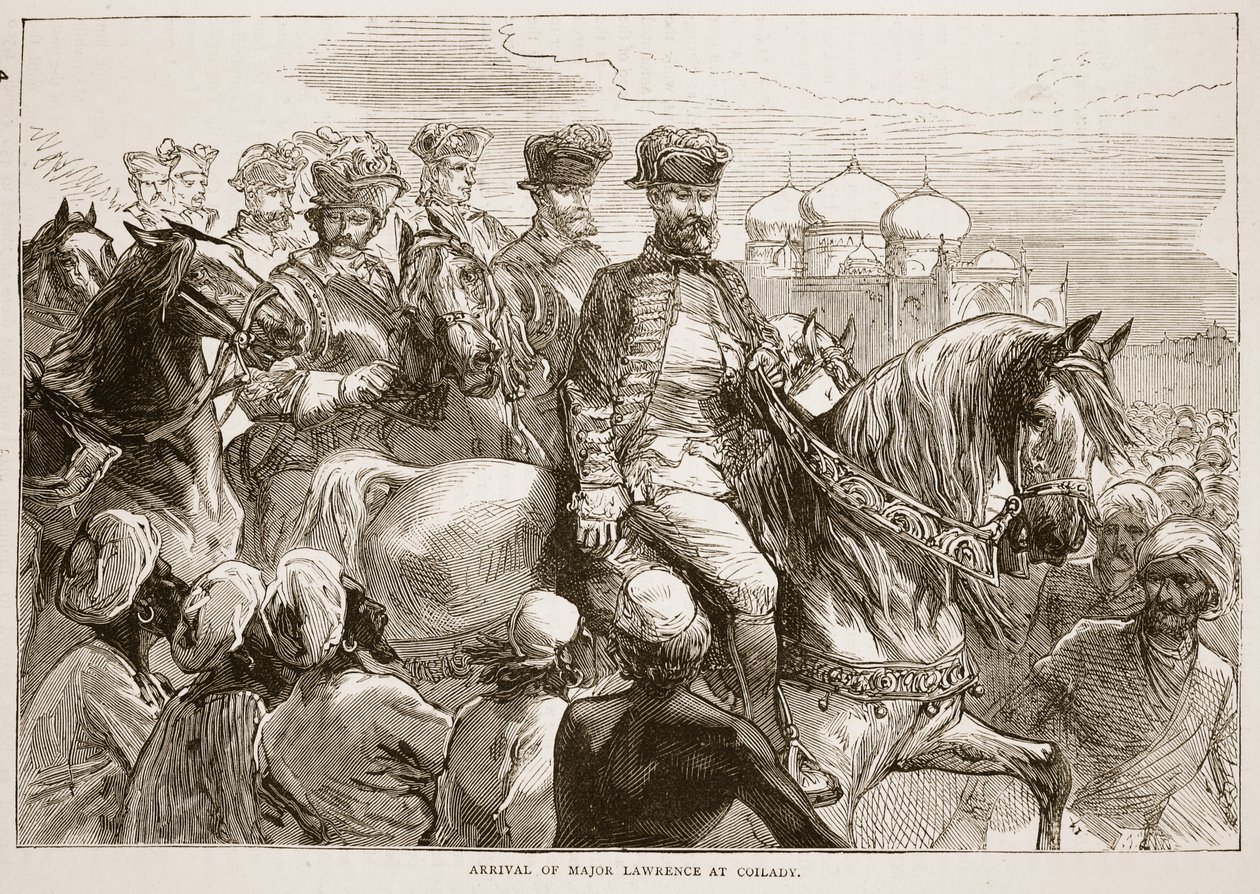 Coiladyにメジャーローレンスが到着、Cassells Illustrated History of Indiaのイラスト。 1879 作： 英語学校