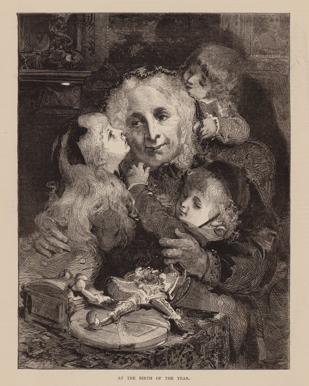 年の誕生に寄せて（エングレーヴィング） 作： 英語学校