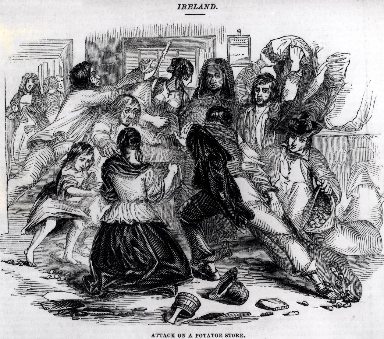 アイルランドのジャガイモ店への攻撃、1845年頃 作： 英語学校