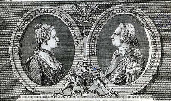 皇太子妃オーガスタ（1719-72）と皇太子フレデリック・ルイ（1707-51）、『ジェントルマンズ・マガジン』誌からの記念品 作： 英語学校