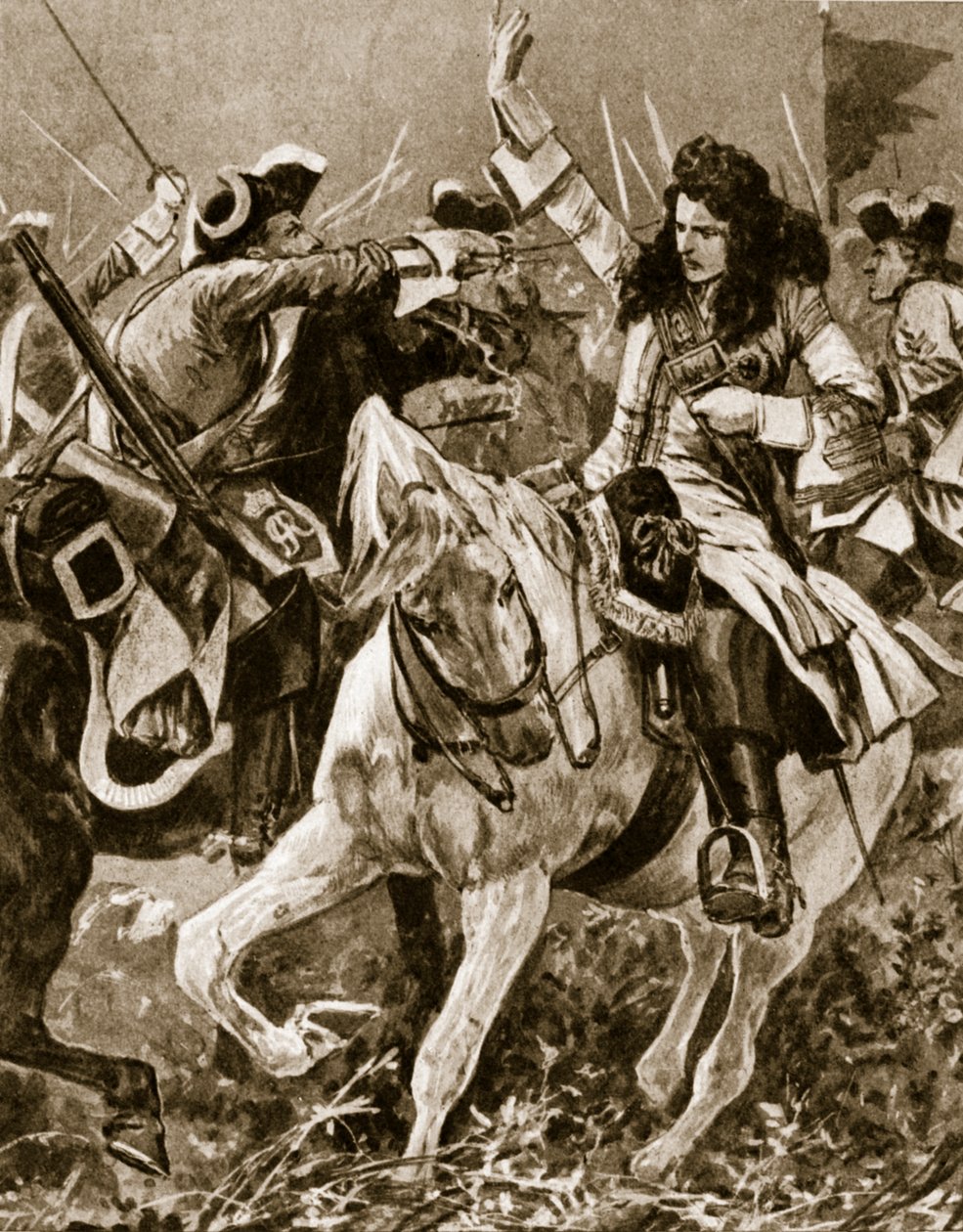 1709年9月11日のマルプラケの戦い：スペイン継承戦争中にシュヴァリエセントジョージが負傷。 作： 英語学校