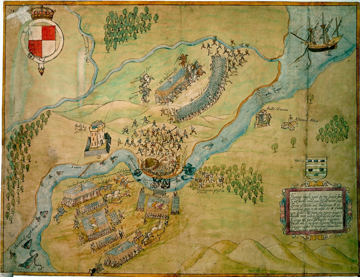 1593年のアーン・フォードの戦い（紙にウォッシュを施したペンとインク） 作： 英語学校