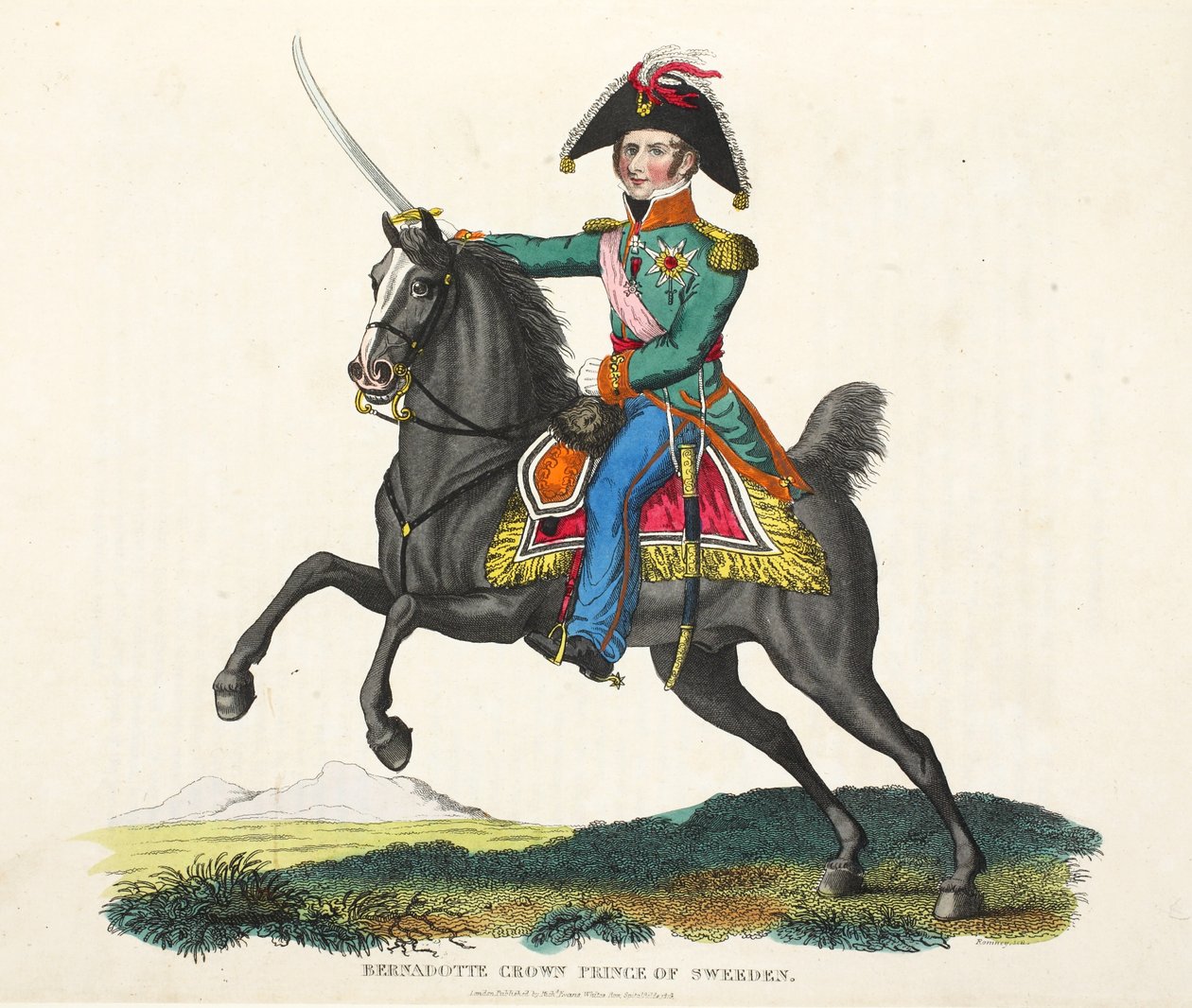 ベルナドット、スウェーデン皇太子、パブ。 1816年、ウィリアムマッドフォード作「ワーテルローの戦いの歴史的記述」からの挿絵 作： 英語学校