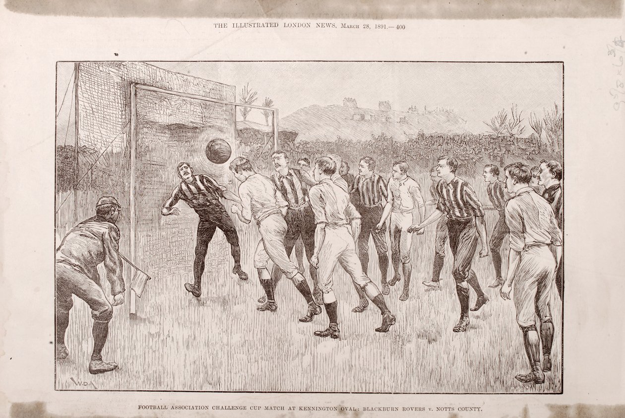 1891年3月23日、The Illustrated Sporting and Dramatic Newsのケニントンオーバルにあるブラックバーンローバーズ対ノッティンガム郡 作： 英語学校
