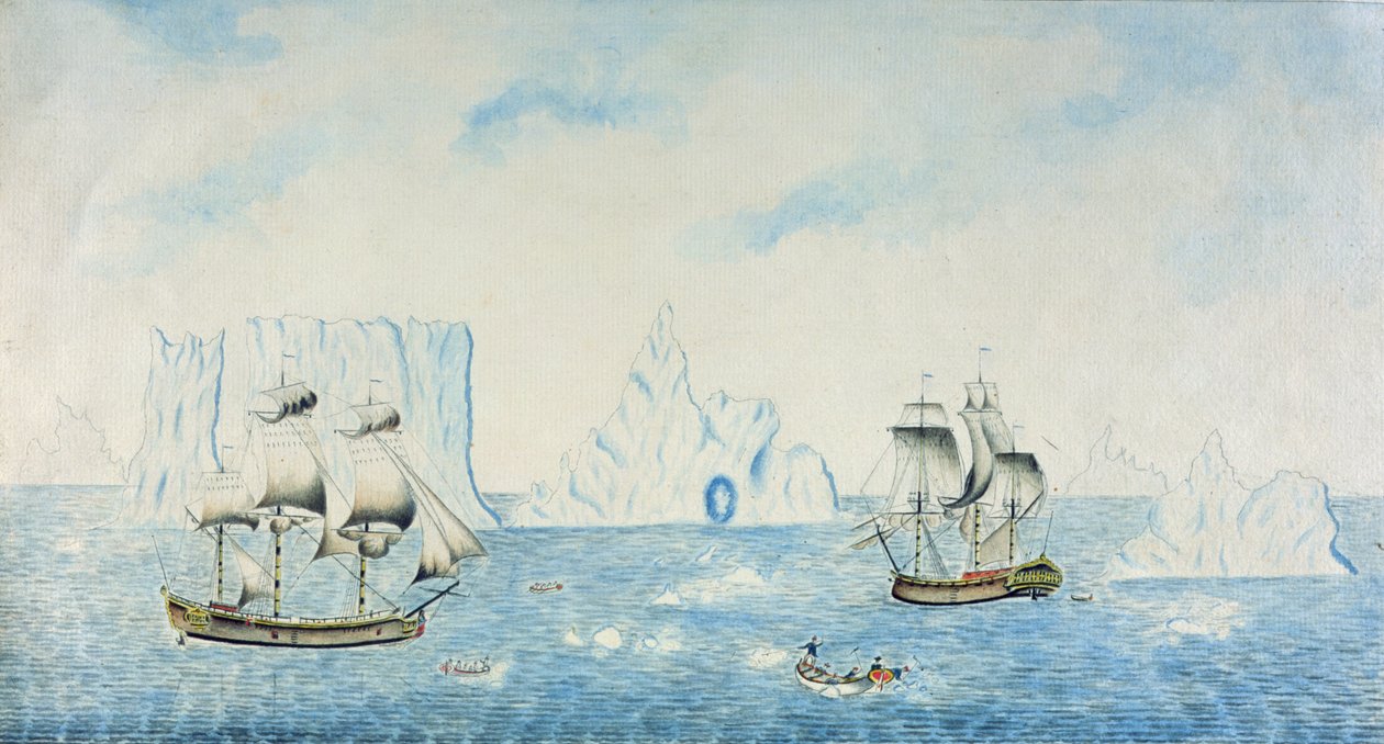 氷を集める船、1773年頃（紙にトイレ） 作： 英語学校