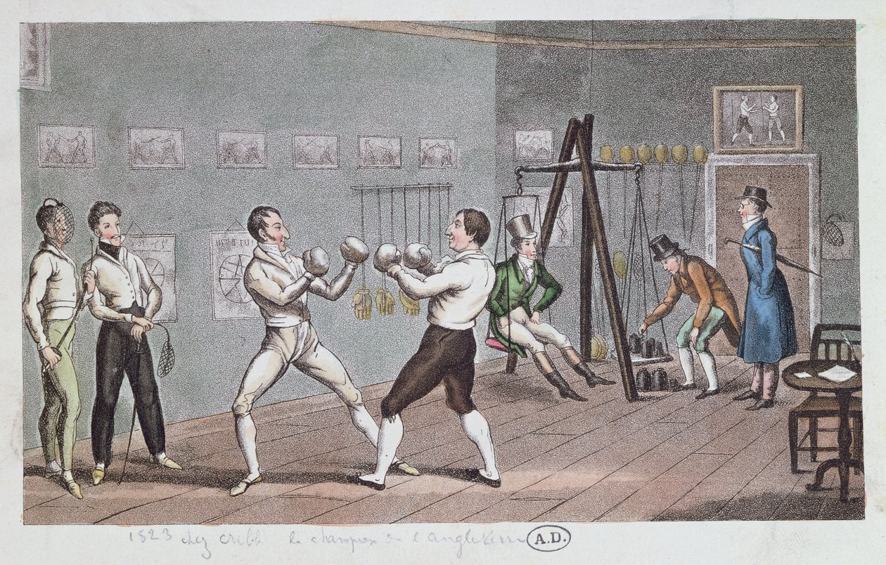 イギリスのボクシング、1823年（色の彫刻） 作： 英語学校