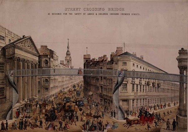 マンション・ハウスの通りにかかる橋、1862年頃（アクアチント） 作： 英語学校