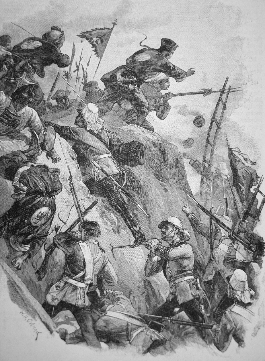 アヘン戦争中の1860年、中国のタク砦を襲撃するイギリス軍（リトグラフ 作： 英語学校