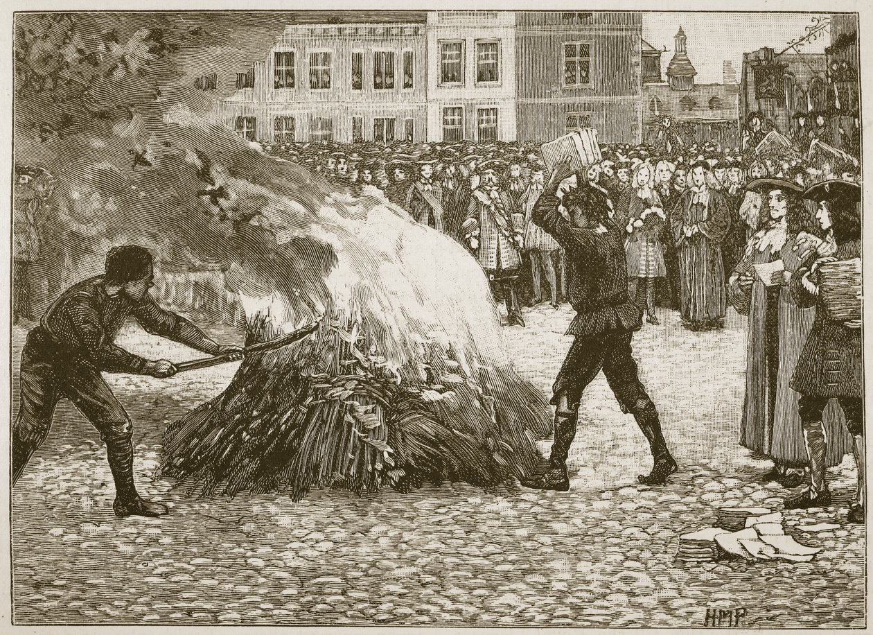 Common HangmanによるBlountsパンフレットの焼き付け、Cassells Illustrated History of England（sepia写真）からのイラスト 作： 英語学校