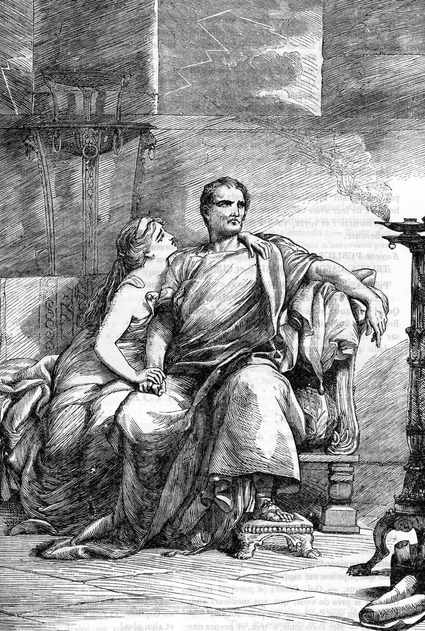 Calpurnia (Calpurnia Pisonis) and Caesar - Jules Cesar - The Tragedy of Julius Caesar - Illustrated in "Completes de William Shakespeare" 1866 - この版の図版と一般的な形式は、Cassell