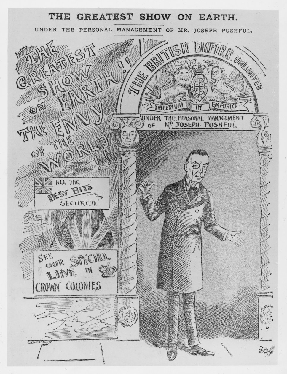 植民地長官としてのジョセフ・チェンバレンの風刺画、1900年頃 作： 英語学校
