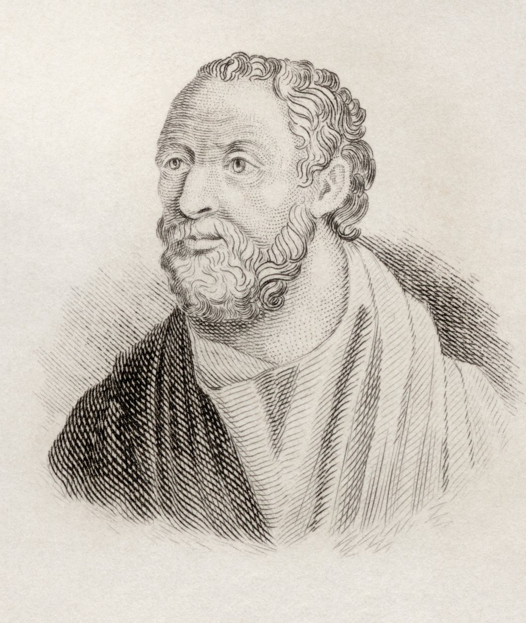 1825年に出版された「クラベス歴史辞典」からのカルネデス 作： 英語学校
