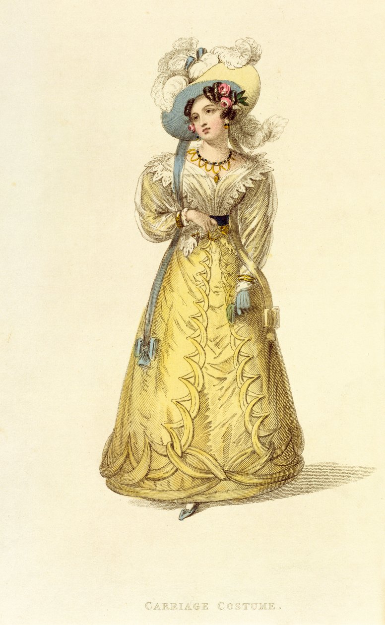 キャリッジコスチューム、アッカーマンズリポジトリ美術館のファッションプレート、c.1827 作： 英語学校