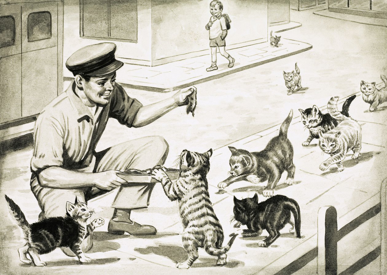 猫肉マンを迎えに来る猫たち 作： 英語学校