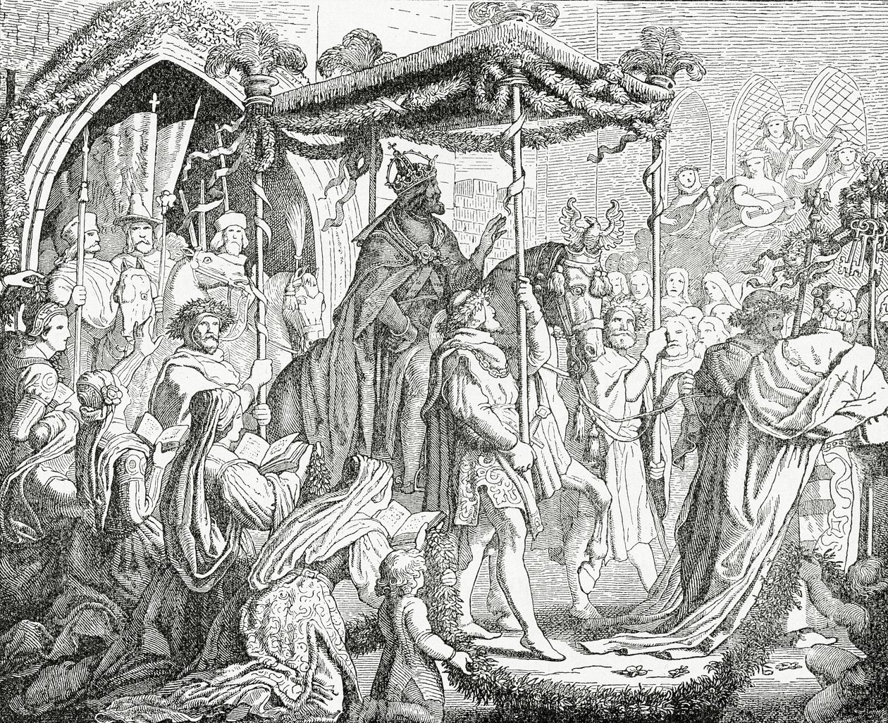 チャールズ4世、神聖ローマ皇帝、1365年、1882年にアヴィニョンの教皇アーバン5世を訪問 作： 英語学校