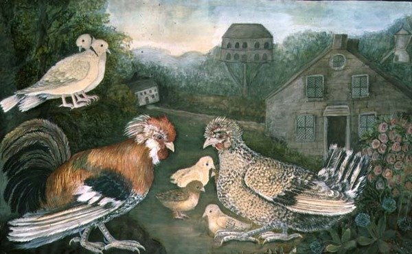 農場の近くの鶏と鳩 （水彩、ガッシュ、紙） （詳細は97196を参照） 作： 英語学校