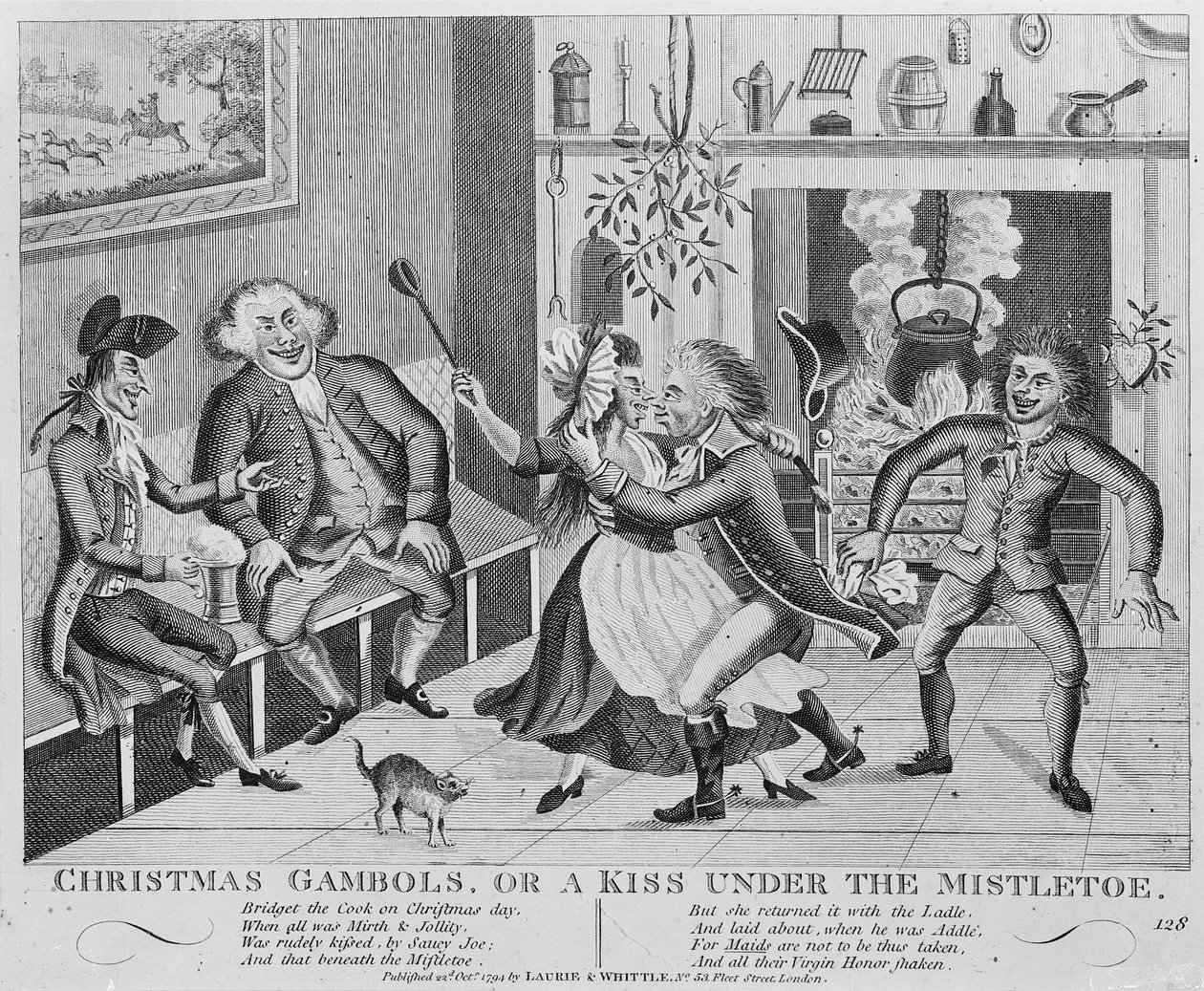 クリスマスガンボル、またはヤドリギの下のキス、1794年（彫刻） 作： 英語学校