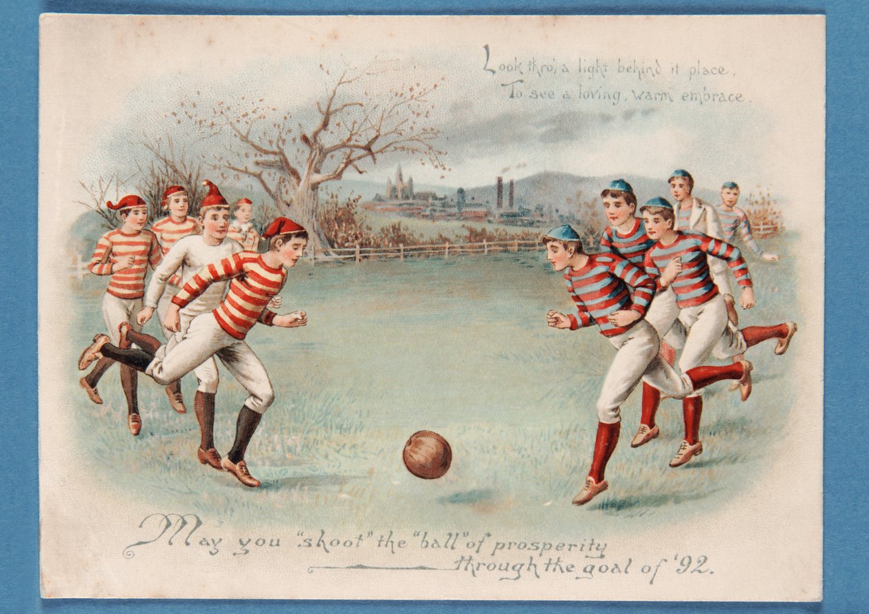 サッカーの試合のクリスマスのポストカード、1892 作： 英語学校