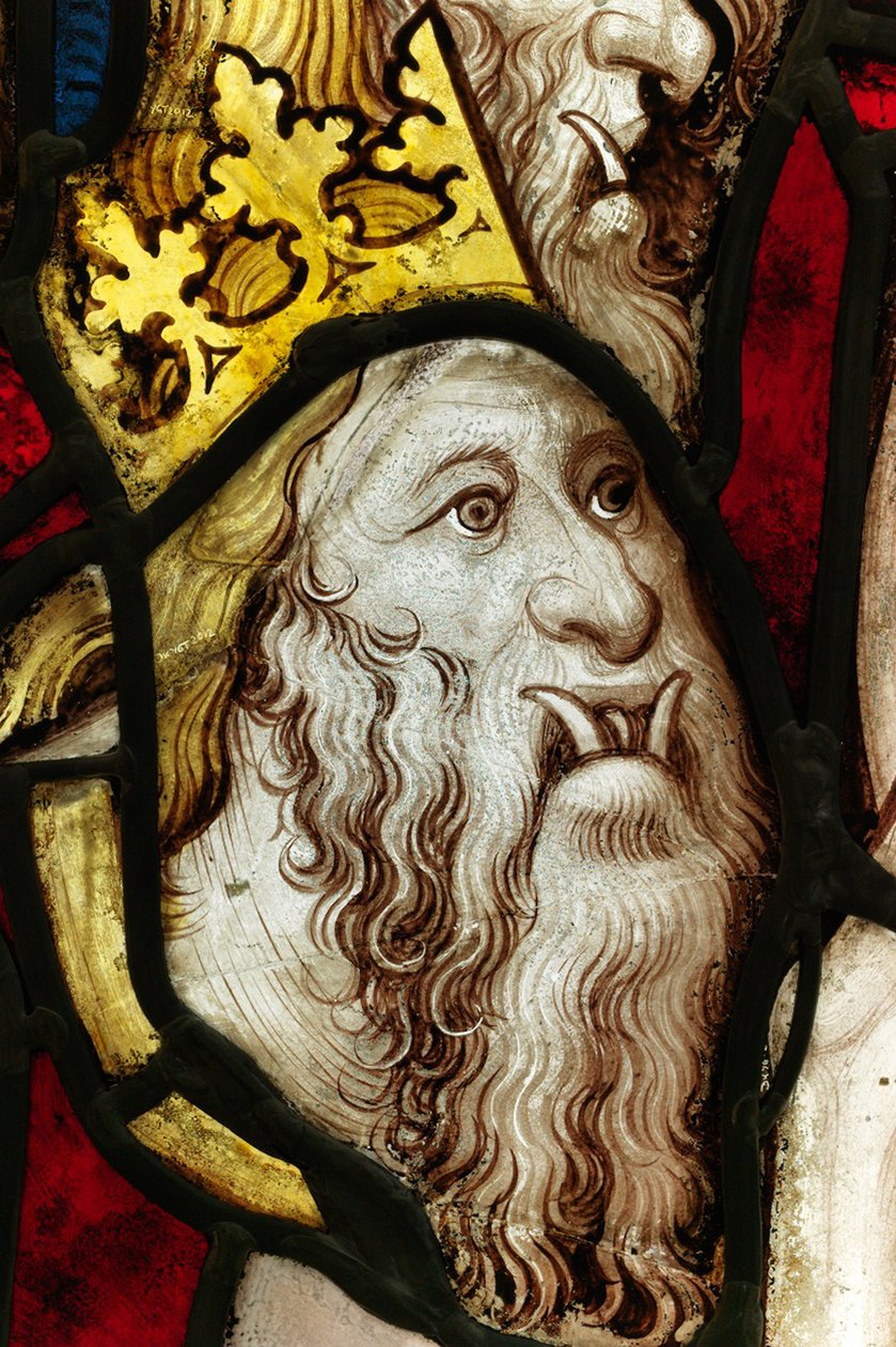 ヨークミンスターのグレートイーストウィンドウの保存されたセクション：「第5の天使がトランペットとイナゴを底なしの穴から鳴らす」 作： 英語学校