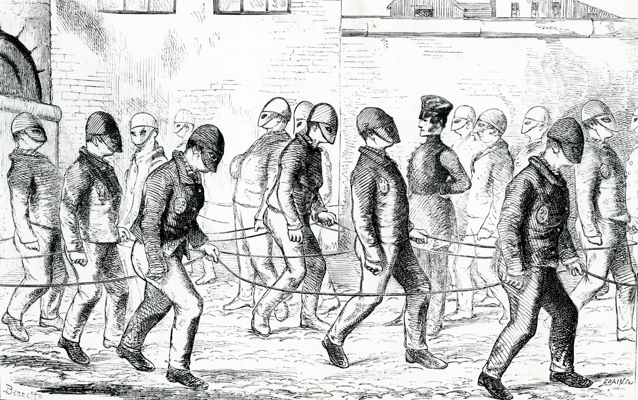 ヘンリーメイヒューとジョンビニーによる「ロンドンの刑務所刑務所と刑務所生活の場面」（1862年）から、ペントンビル刑務所で運動している囚人 作： 英語学校