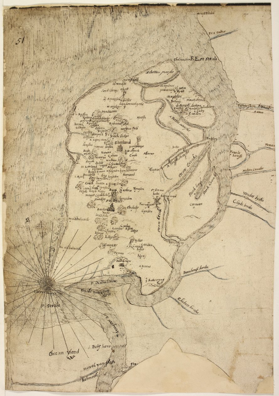 Cotton Augustus I.i f.51 地図製作者 Robert Lythe によるシェピー島の地図 作： 英語学校