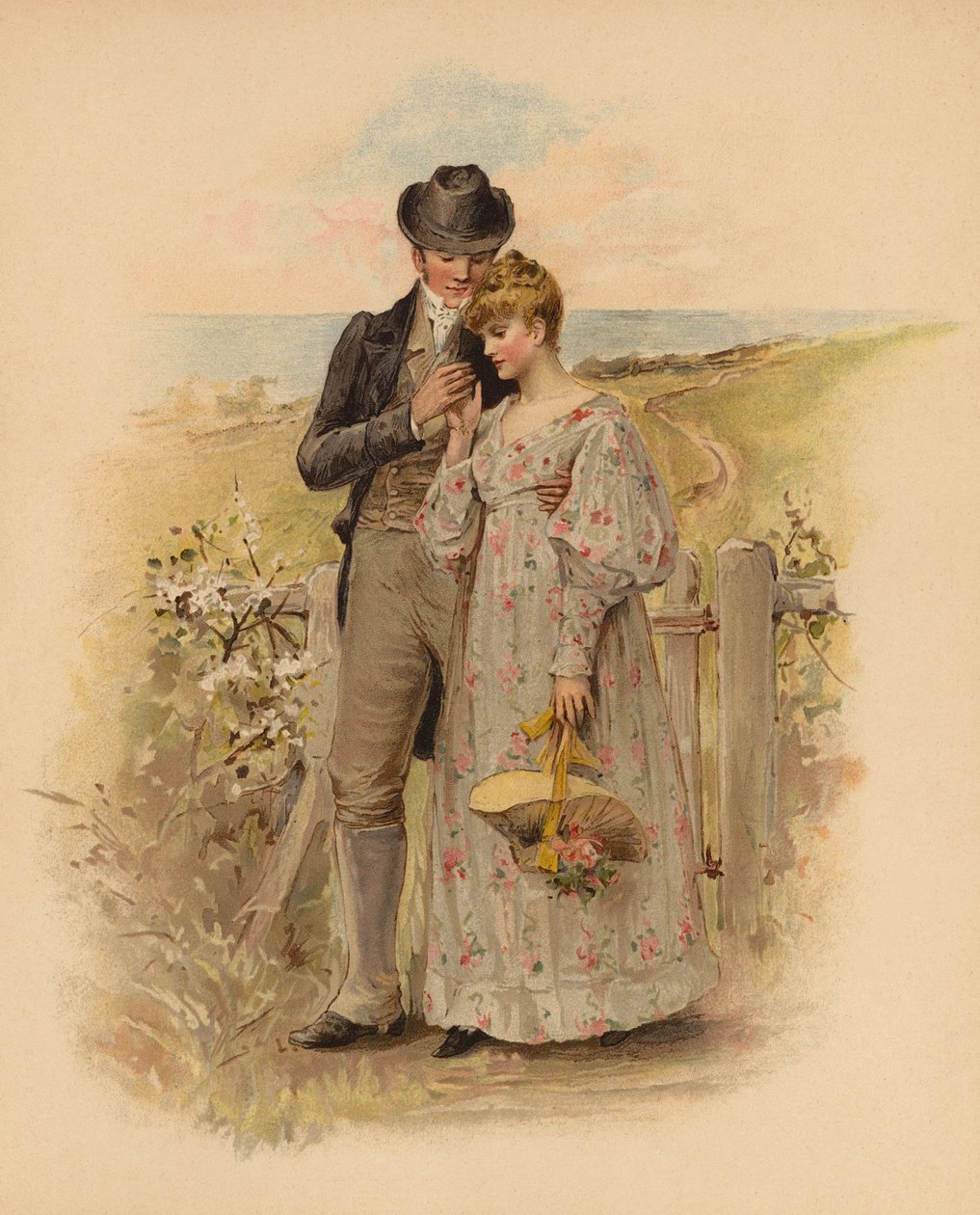 田舎を歩く求愛中のカップル（クロモリト） 作： 英語学校