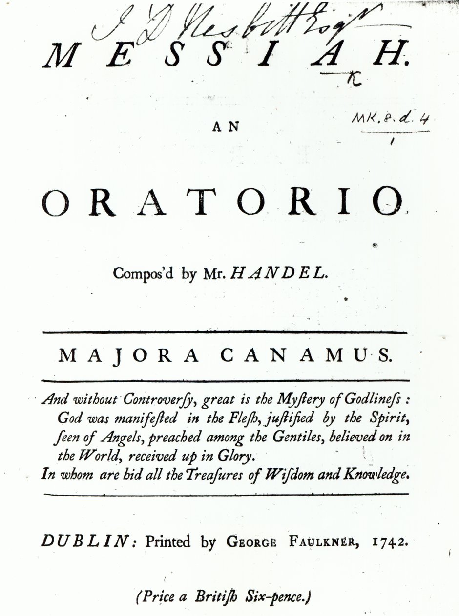 ヘンデルの救世主のための楽譜のカバー、1742年に公開 作： 英語学校