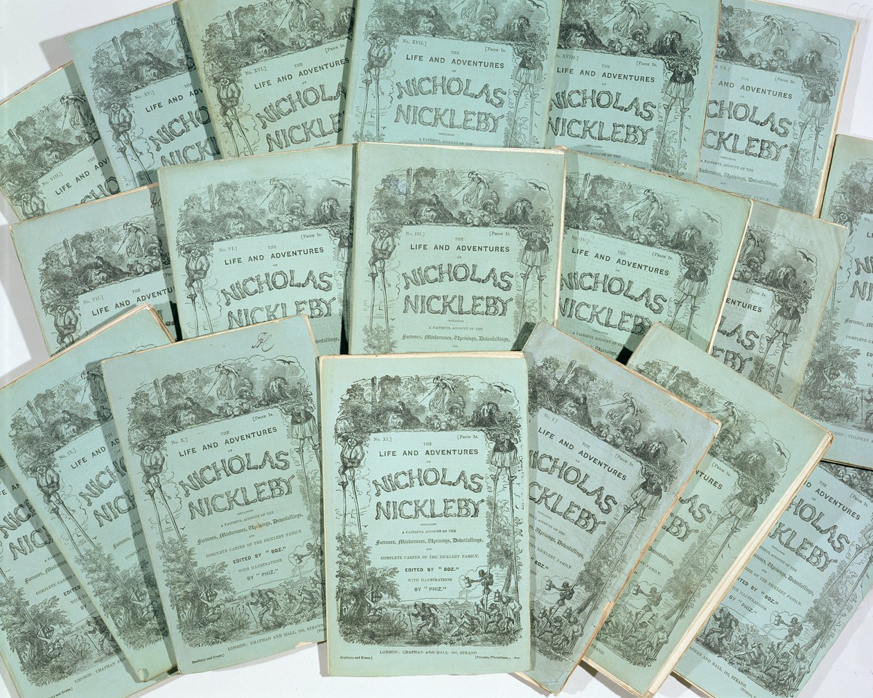 1839年に発行されたCharles Dickens（1812-70）による、Nicholas Nicklebyの人生と冒険の月刊誌のカバー（136075を参照） 作： 英語学校