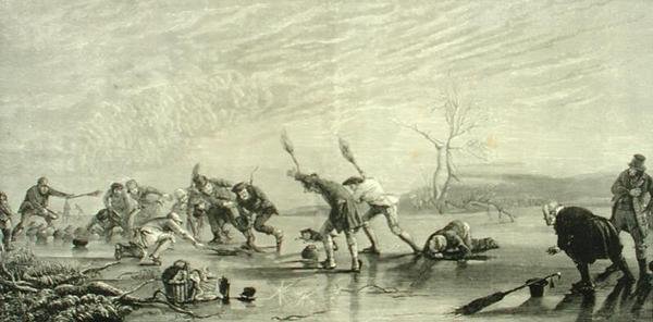 カーリング（1880年頃）、リリジャス・トラクト・ソサエティ発行の「Scottish Pictures」より 作： 英語学校