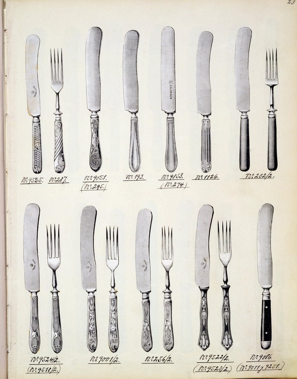 カトラリーのデザイン、国産品と付属品の貿易カタログから、c.1890-1910 作： 英語学校