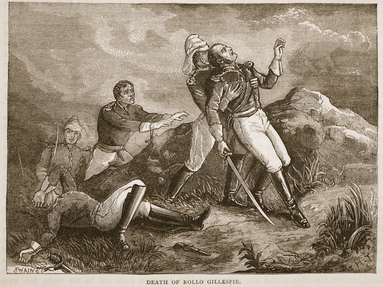 Rollo Gillespieの死、Cassells Illustrated History of IndiaのJames Grantによるイラスト、パブ。 1879 作： 英語学校